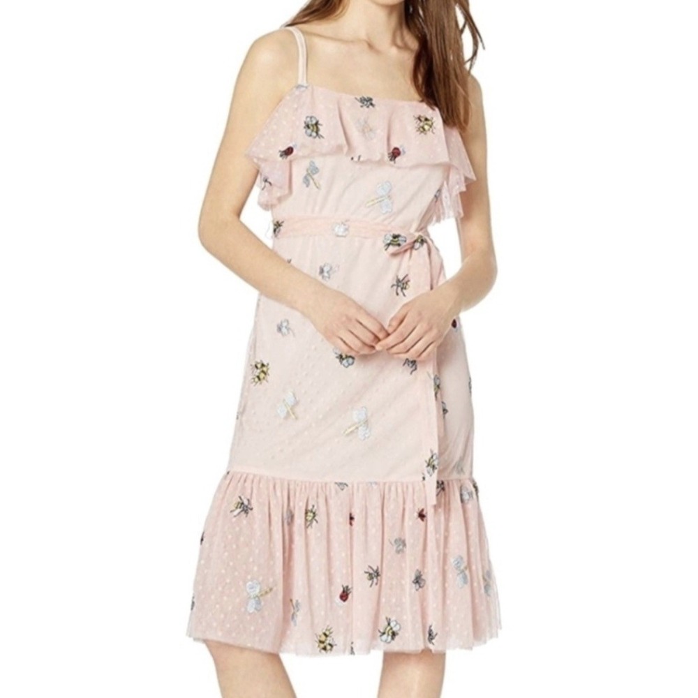 Betsy Johnson Pink Swiss Dot embroidered Insect Dress Sz 10P #fairy #wimsey